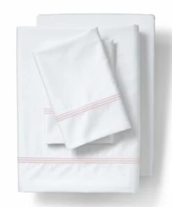 Brand new 🌟 400 Thread Count Premium Supima Cotton No Iron Sateen Embroidered Bed Sheet Set Soft Tea Rose Stripe ⌛