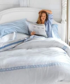 Hot Sale 🤩 400 Thread Count Premium Supima Cotton No Iron Sateen Embroidered Duvet Bed Cover White/White 🔔