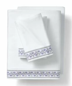 Best Sale 😉 Comfy Super Soft Flannel Embroidered Bed Sheet Set Lavender Cloud Floral Stripe 🔔