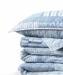 Promo ✨ Cotton Chambray Textured Patchwork Quilt Blue Chambray Patchwork 👍