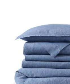 Buy 🔔 Garment Washed Belgian Flax Linen Chambray Breathable Duvet Bed Cover Pale Flax 🔥
