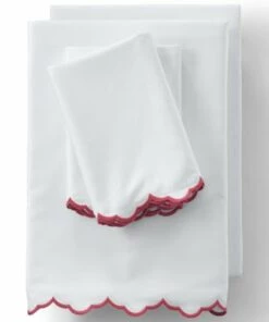 New ❤️ 400 Thread Count Premium Supima Cotton No Iron Sateen Scalloped Bed Sheet Set White/Soft Mojave Rose ❤️