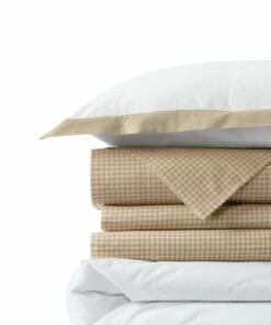 Best deal ❤️ 300 Thread Count Premium Supima Cotton Smooth Percale Frame Border Duvet Bed Cover White/Pale Flax 🔥