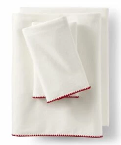 Hot Sale ⌛ Draper James x Lands' End Velvet Cotton Flannel Blanket Stitch Embroidered Sheet Set Rich Red Blanket Stitch 😀