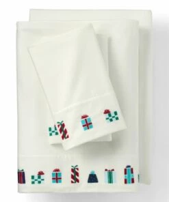 Outlet 🤩 Comfy Super Soft Flannel Embroidered Bed Sheet Set Morning Mist Snowflake ❤️