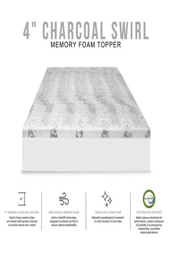 Cheapest ๐ SensorPedic 4 inch Charcoal Infused Memory Foam Mattress Topper White/Grey โค๏ธ - Image 4