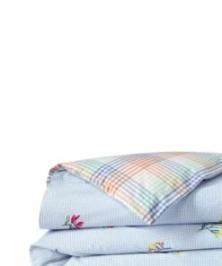 New โญ 200 Thread Count Cotton Crisp and Cool Percale Duvet Bed Cover Blue Botanical Floral Check ๐งจ
