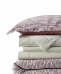 Budget ๐ Cotton Matelasse Textured Stripe Duvet Bed Cover Mauve Quartz ๐ฏ