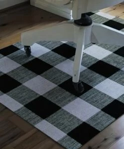 Wholesale 👏 Bungalow Flooring Plaid Desk Chair Floor Mat Navy 😉