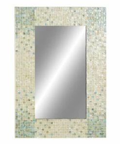 Coupon 👏 Baywater Living Cream and Aqua Coastal Mother of Pearl 36'' x 24'' Wall Mirror 👍