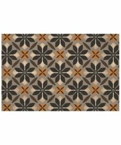 Budget 🛒 Bungalow Flooring Skid Resistant Floral Mosaic Floor Mat Rust ❤️