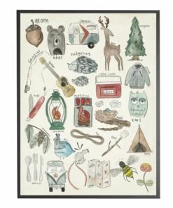 Deals ✔️ Antique Curiosities Camping Alphabet Small Framed Wall Art Multi 💯