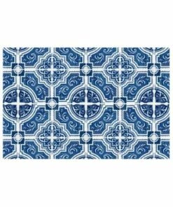 Wholesale 💯 Bungalow Flooring Skid Resistant Mosaic Tile Print Floor Mat Blue ❤️