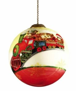 New โจ Inner Beauty Baby's 1st โ Christmas Teddy Bear Train Glass Ornament ๐