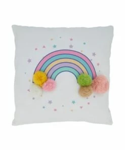 Hot Sale 🌟 Saro Lifestyle Rainbow and Stars Pom-Pom Decorative Throw Pillow 🛒