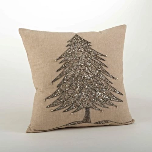 Best Pirce 😉 Saro Lifestyle Beaded 🎅 Christmas Tree Decorative Throw Pillow Silver 😀 - Image 4