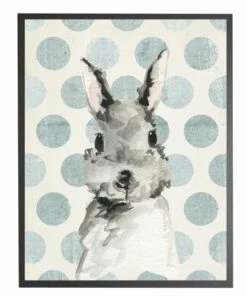 Best deal 🎉 Antique Curiosities Gray Bunny with Polka Dots Small Framed Wall Art Navy 💯