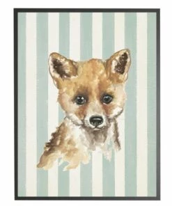 Coupon 💯 Antique Curiosities Baby Fox with Stripes Small Framed Wall Art Pink 🤩
