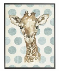 Promo 🔥 Antique Curiosities Baby Giraffe with Polka Dots Small Framed Wall Art Navy 😉