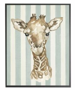 Wholesale ๐ฅ Antique Curiosities Baby Giraffe with Stripes Small Framed Wall Art Pink ๐