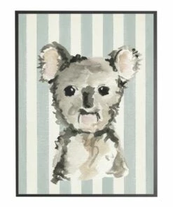 Best Sale 🔥 Antique Curiosities Koala with Stripes Small Framed Wall Art Gray ⭐
