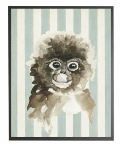 Top 10 🔥 Antique Curiosities Baby Monkey with Stripes Small Framed Wall Art Blue ✔️