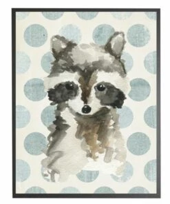 Deals ⌛ Antique Curiosities Raccoon with Polka Dots Small Framed Wall Art Gray ✔️