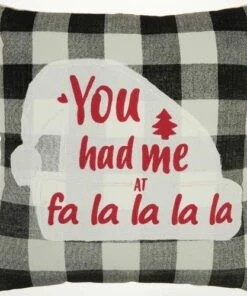 Buy 🤩 Mina Victory ❄ Christmas Fa La La Buffalo Check Decorative Throw Pillow 🔔