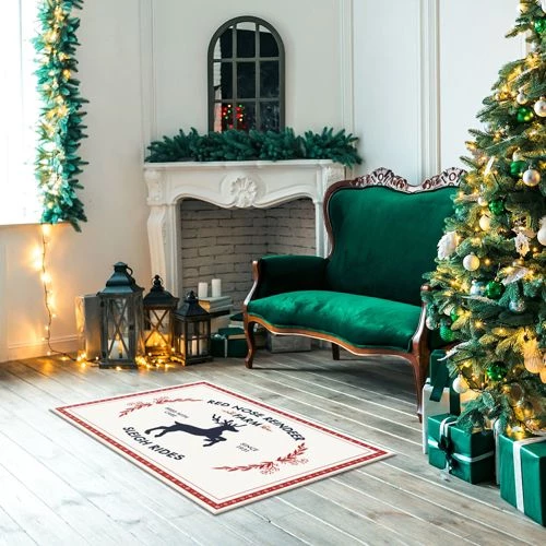 Hot Sale 🤩 A and A Story Red Nose Reindeer 🎅 Christmas Floor Mat Cream 😍 - Image 4