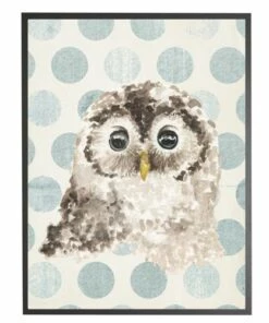 Outlet ⌛ Antique Curiosities Baby Owl with Polka Dots Small Framed Wall Art Navy 😉