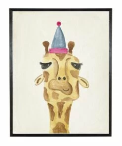 Brand new 😀 Antique Curiosities Giraffe with Party Hat Small Framed Wall Art Giraffe 😍
