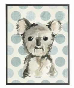 Hot Sale ⌛ Antique Curiosities Koala with Polka Dots Small Framed Wall Art Blue 😀