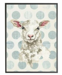 Best Sale 🔔 Antique Curiosities Baby Lamb with Polka Dots Small Framed Wall Art Gray 😉
