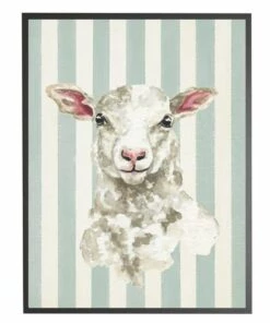 Top 10 🌟 Antique Curiosities Baby Lamb with Stripes Small Framed Wall Art Gray ⭐