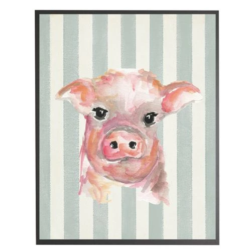 Top 10 ⌛ Antique Curiosities Baby Pig with Stripes Small Framed Wall Art Navy ⭐