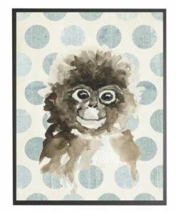 Cheapest 😀 Antique Curiosities Baby Monkey with Polka Dots Small Framed Wall Art Blue 👏