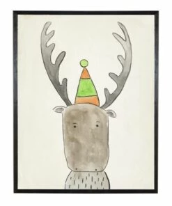 Buy 👏 Antique Curiosities Deer with Party Hat Small Framed Wall Art Deer ✨