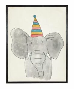 Cheap 👏 Antique Curiosities Elephant with Party Hat Small Framed Wall Art Elephant 🥰