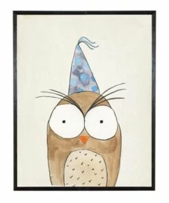 Wholesale 😍 Antique Curiosities Owl with Party Hat Small Framed Wall Art Owl 🌟