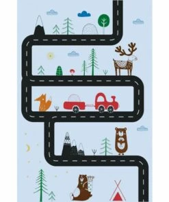 Deals โญ A and A Story Kids Into the Wilderness Waterproof Stain Resistant Vinyl Floor Mat Blue Multi ๐ฏ
