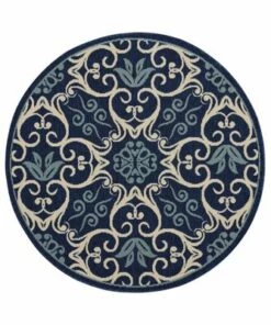Outlet ✔️ Nourison Caribbean Medallion Area Rug Navy 💯