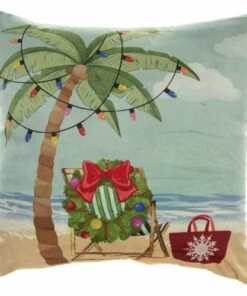 Discount 🌟 Mina Victory ❄ Christmas on Beach Light Up Decorative Throw Pillow 🤩