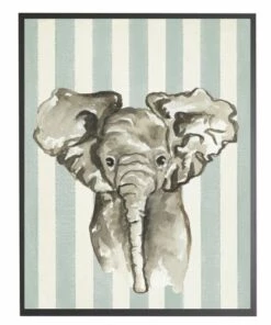 Buy 🥰 Antique Curiosities Baby Elephant with Stripes Small Framed Wall Art Pink ❤️