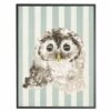 Budget 🥰 Antique Curiosities Baby Owl with Stripes Small Framed Wall Art Blue 🎁