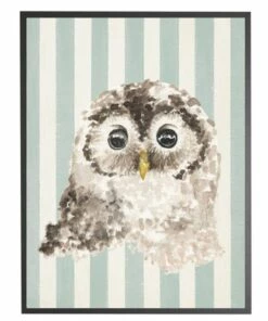 Budget 🥰 Antique Curiosities Baby Owl with Stripes Small Framed Wall Art Blue 🎁