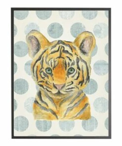 Budget 🤩 Antique Curiosities Baby Tiger with Polka Dots Small Framed Wall Art Pink ✔️