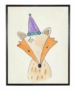 Best Pirce 😍 Antique Curiosities Fox with Party Hat Small Framed Wall Art Fox 🎁