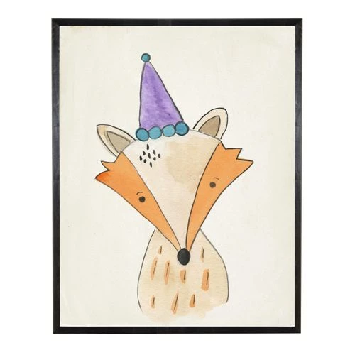 Best Pirce ๐ Antique Curiosities Fox with Party Hat Small Framed Wall Art Fox ๐