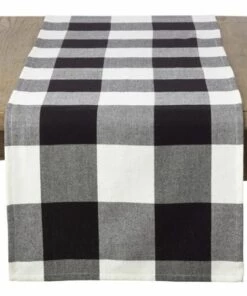 Best Sale ❤️ Saro Lifestyle Buffalo Plaid Cotton 16 x 72 Table Runner Black 🌟