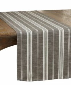 Buy 👏 Saro Lifestyle Striped Cotton Table Runner Khaki 🌟